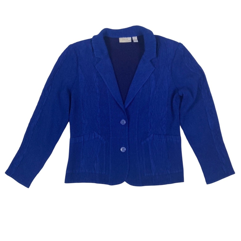 Chicos Royal Blue Textured Ripple Knit Blazer Jacket Size 2 Large Cobalt Blue